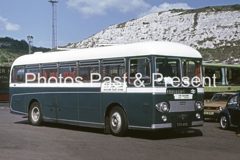 Sealink Reliance Bus TFN408 at Dover Priory 1974
